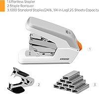 Vista 3 de Deli Engrapadora de escritorio sin esfuerzo, engrapadora estándar, capacidad para 25 hojas, un dedo, sin esfuerzo, incluye grapas y removedor