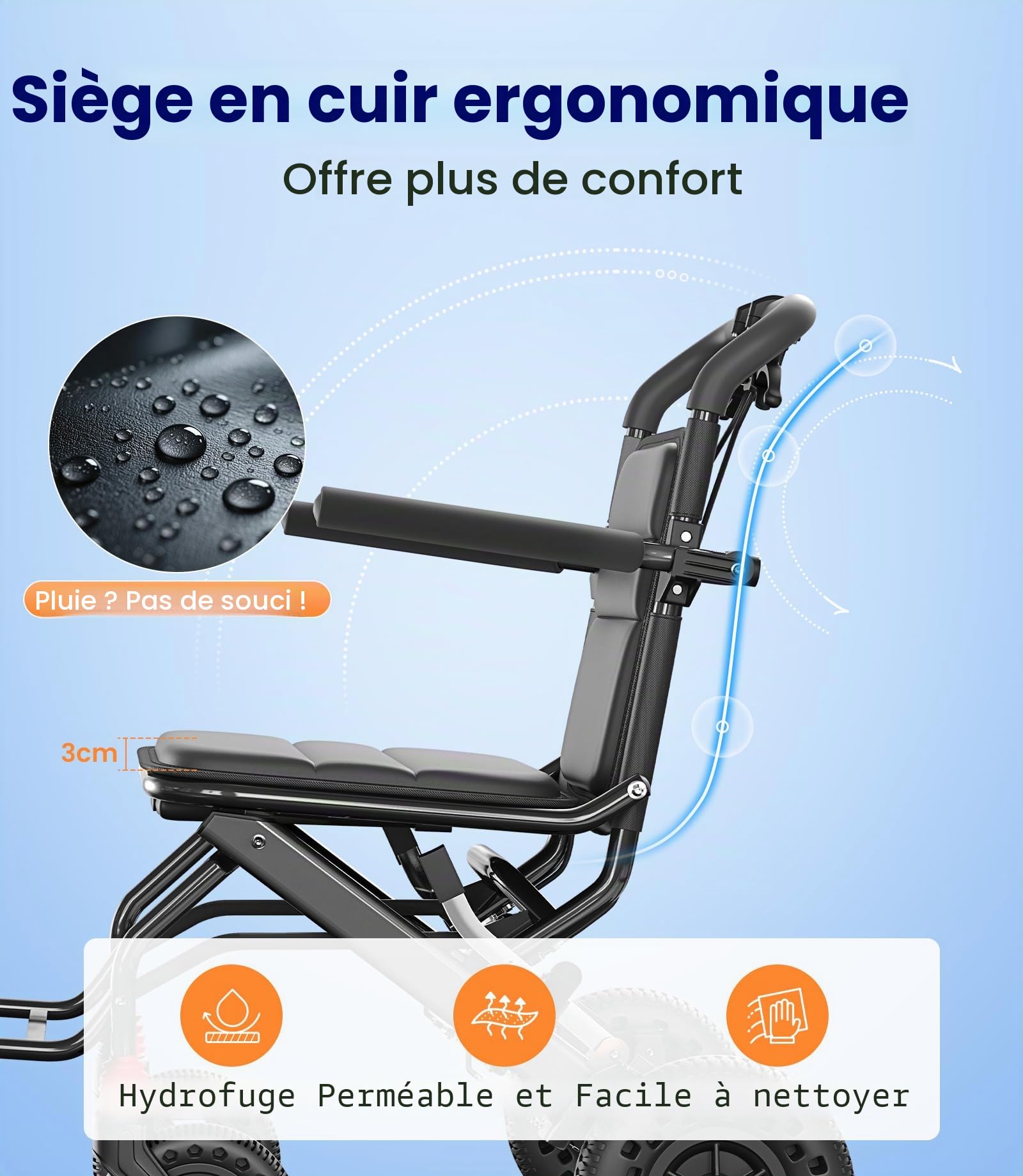 VOCIC U41 Fauteuil Roulant Pliable Ultraléger 8.6KG | Chaise roulante de transport voyage en avion,pneus honeycomb 20CM tous terrains,aluminium compact étroit (Noir)