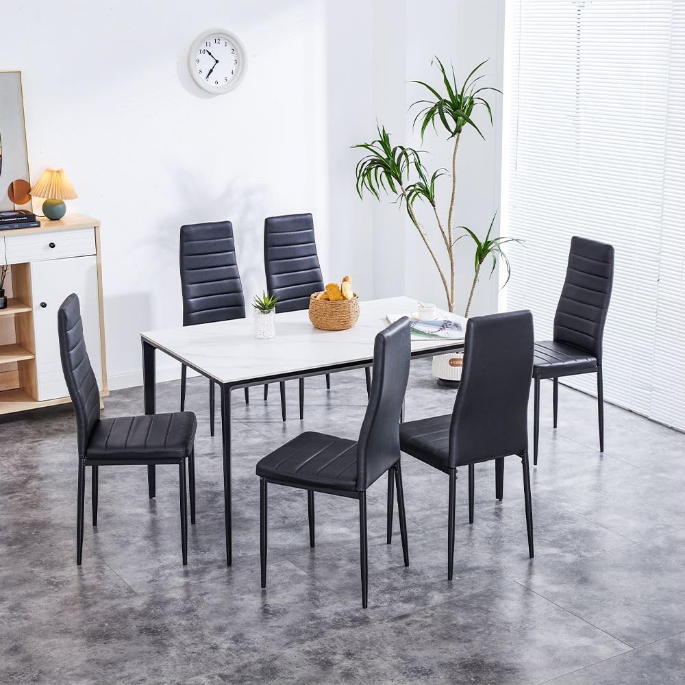 Stanew Pack de 6 Sillas de Comedor, Sillas de Comedor Modernas, Asiento Grueso Acolchado, Respaldo Juego Sillas de Cocina (Negro)