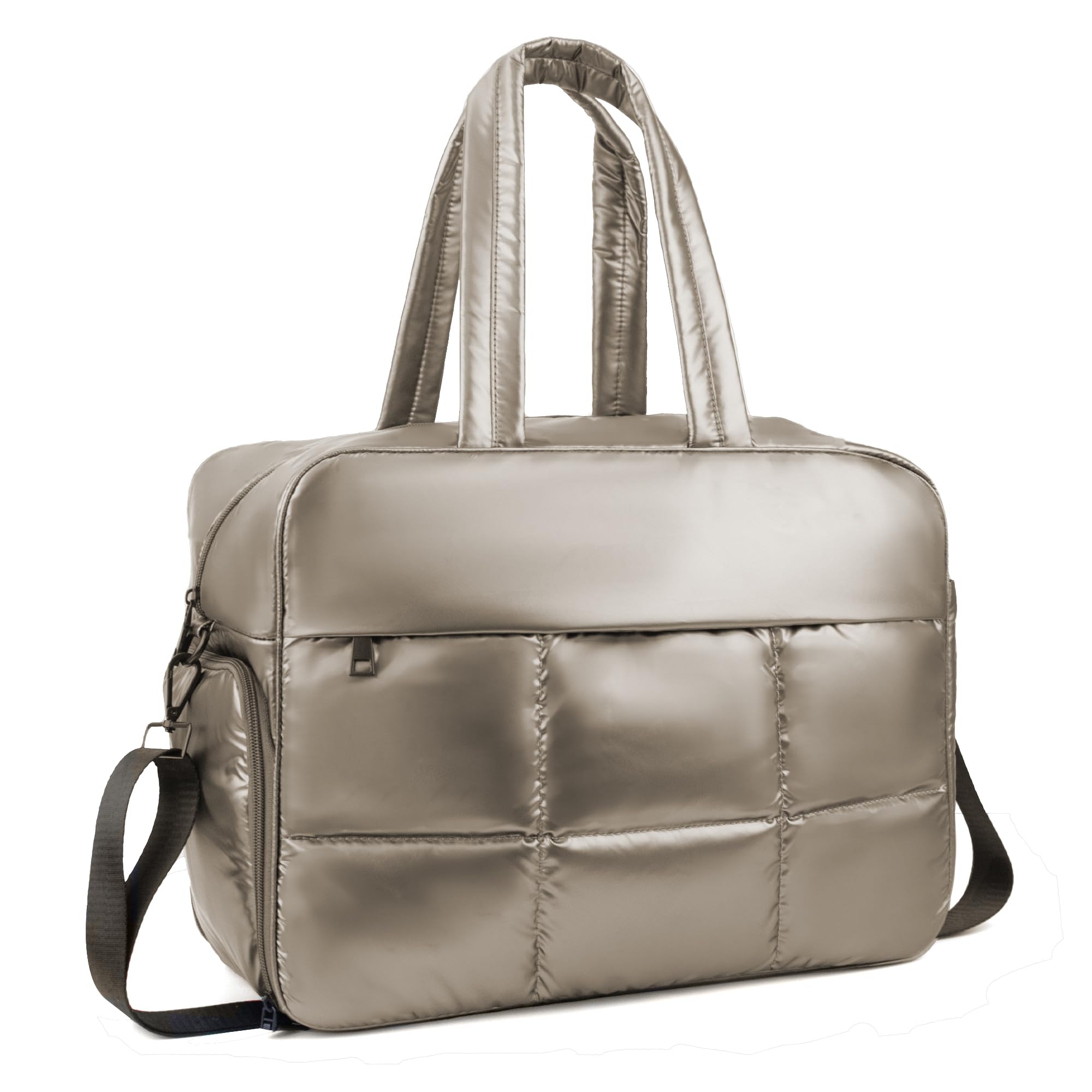 Weekender Fluffy Bag Quilted Nylon Puffer Tote Bag Personal Item Bag for Airlines Overnight Bag Gym Bag