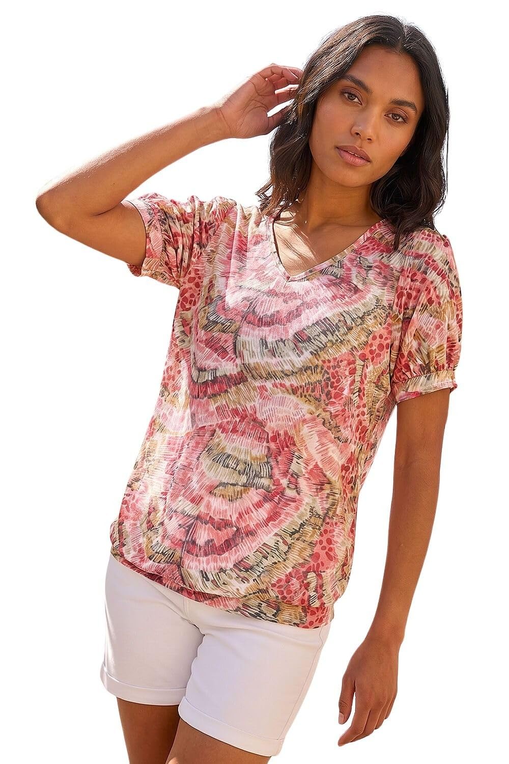 Roman Women's Red Animal Print Burnout Blouson Top In | : Size 18