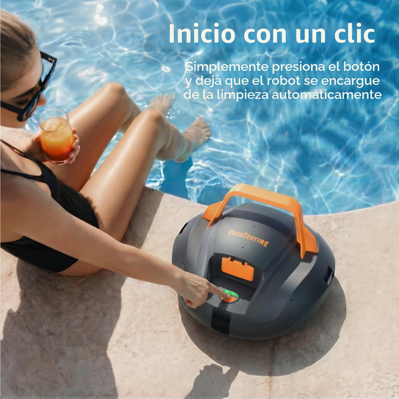 (2026 New) Coasteering Planet Robot Limpiafondos Piscina sin Cable, 120 Min, 4500mAh, Succión Potente, Doble Motor y Auto-Parking para Piscinas hasta 80 m² (sin Pendiente)
