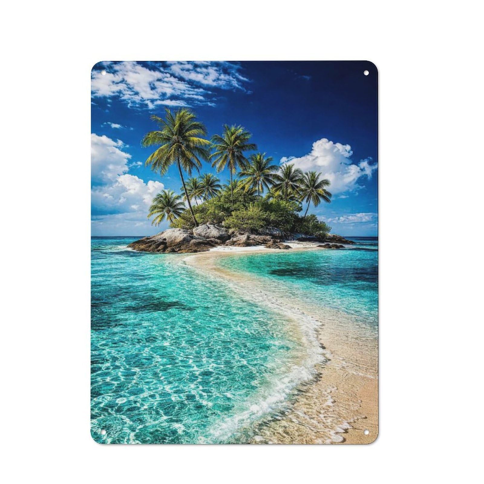 Junmoney Style-17 Tin Wall Plaque 40X30cm With Tropical Island Paradise For Garage Wall, For People Furnishing A Garage, For Retro Home Interiors