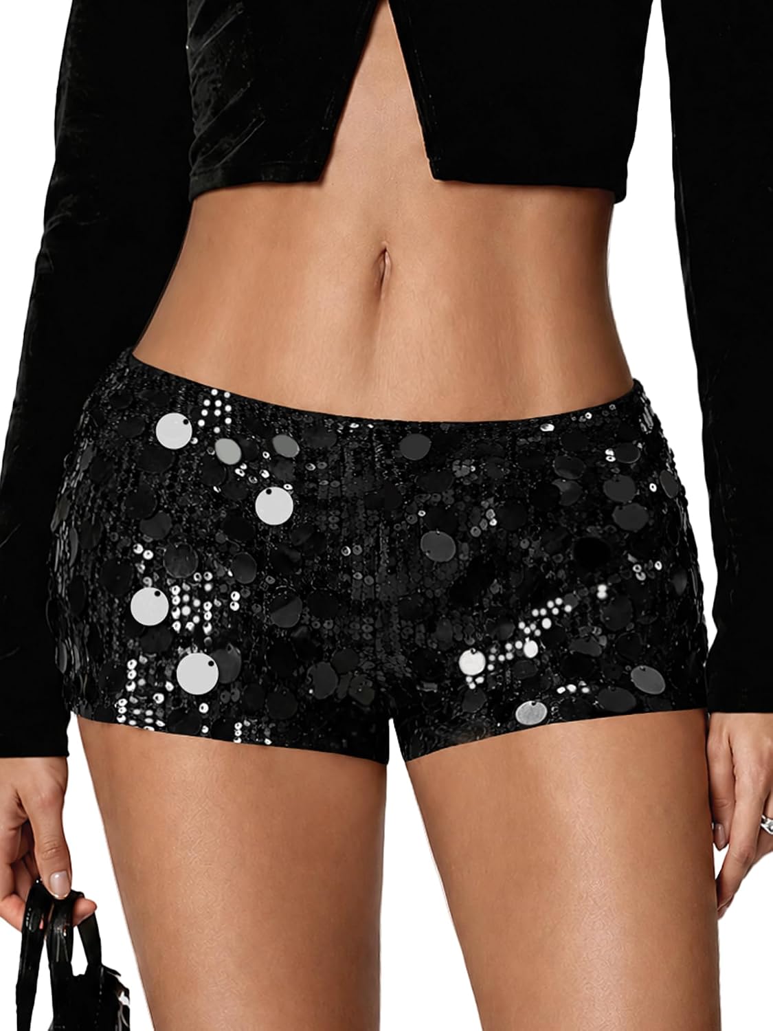 ELLEVEN Women's Leopard Print Sequin Micro Shorts Y2K Low Rise Booty Shorts