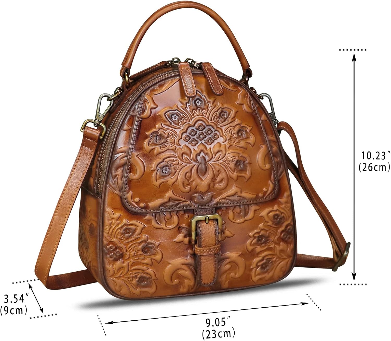 IVTG Genuine Leather Backpack for Women Crossbody Shoulder Bag Vintage Rucksack Fashion Knapsack Purse Daypack Bags (Brown)