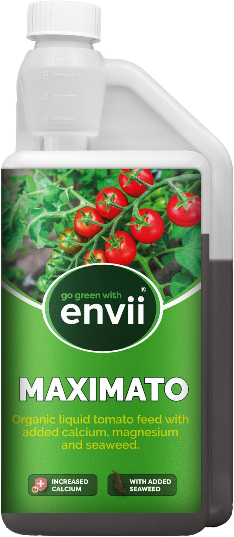 Envii Maximato, Liquid Tomato Feed Fertiliser, Organic Plant Food with Seaweed, Magnesium & Calcium, Boosts Growth & Fruiting for Tomato Plants & Vegetables, 1L