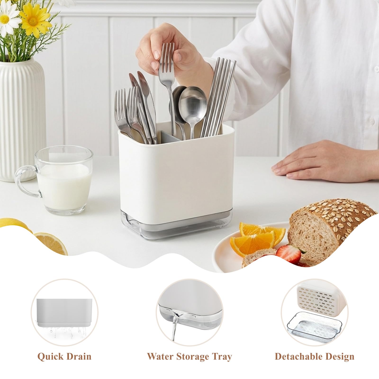 Supporto per Scolapiatti per Bacchette, Portautensili Scolapiatti Per Posate, Scomparto Per Bacchette, Cucchiaio, Forchetta, Scolapiatti per Cucina Domestica (BuachoisKEpFX-12)