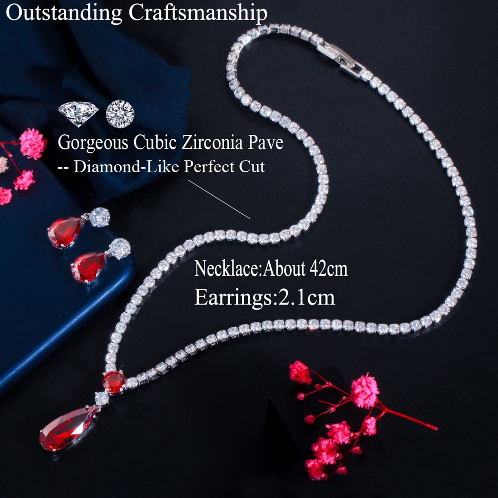 Joyería Rojo púrpura Zirconia cúbica Gota de Agua Moda Mujer Compromiso Fiesta Conjunto de joyería para Regalo de Dama de Honor de Boda