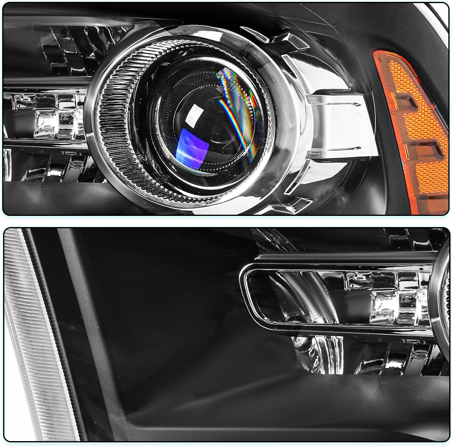 TUSDAR Factory Projector Headlights Assembly Fit for 2013-2018 Dodge Ram 1500 2500 3500, OE Style Replacement Halogen 9 Pin Headlamp with LED DRL Black Housing with Amber Reflector