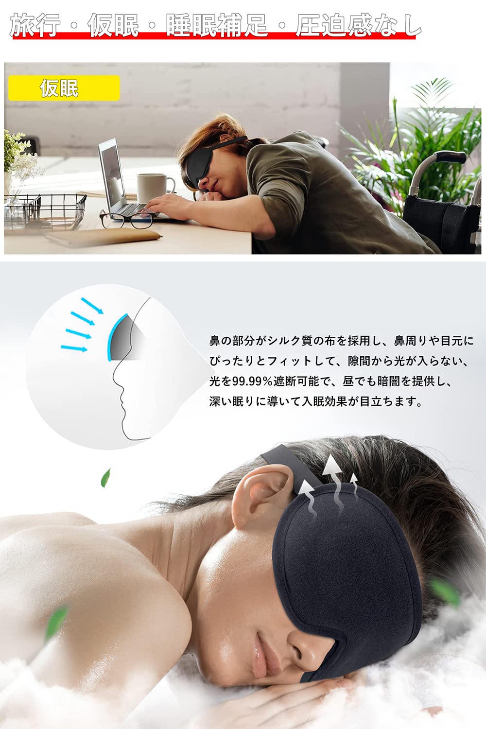 Amazon.co.jp: アイマスク 睡眠用 夏 安眠 快眠 グッズ 遮光率99.99
