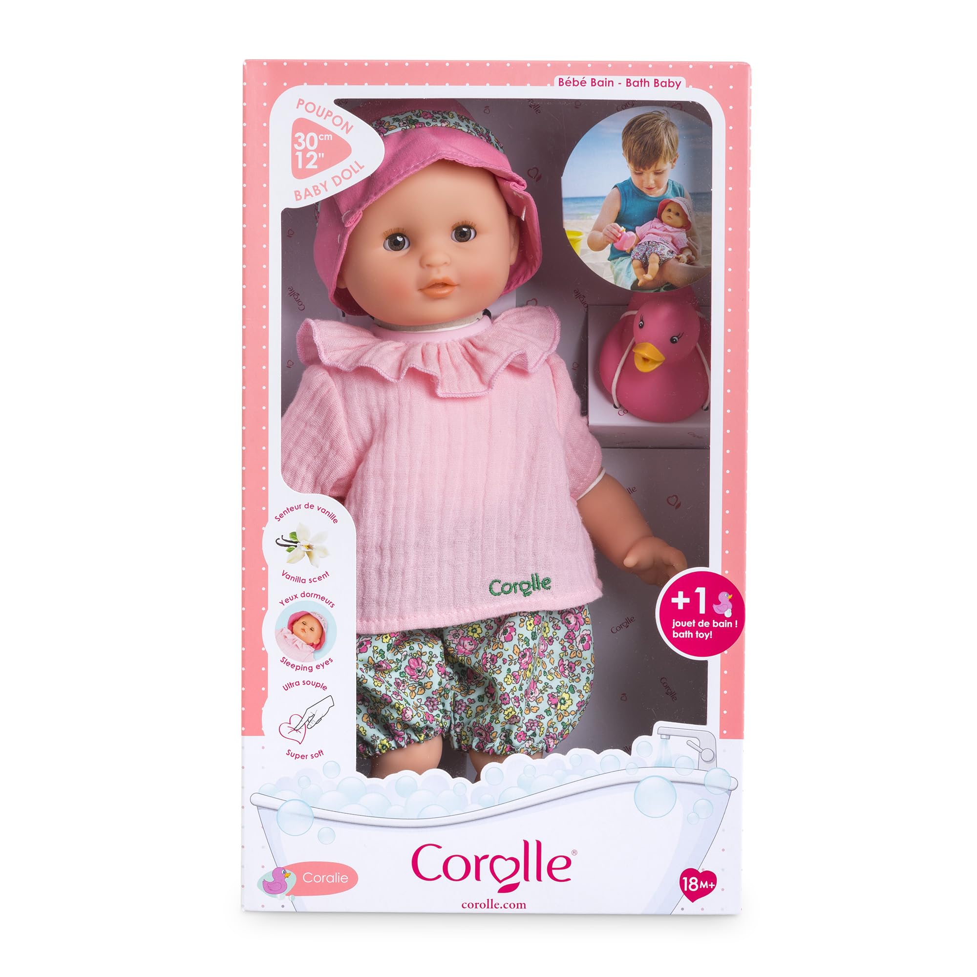 Corolle - Mon Premier Poupon, Bébé Bain Coralie, avec Jouet de Bain Canard, 30cm, dès 18 Mois, 9000100870