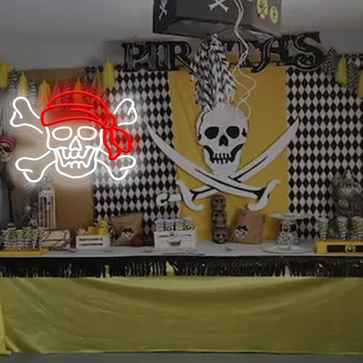 Pirate Neon Sign Pirate LED light design is perfect for room, kids bedroom, bar and party decoration Pirate light can also be used as a gift 16.7 * 12.4 inches