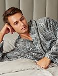 Robe Homme avec Hood, Robe Cozy Fluffy pour hommes en peluche de luxe Peigne Plaid pour l'hiver