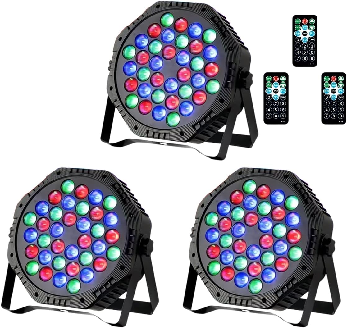 36 LEDs RGB Sound Activated Par Light with Remote DMX Control Uplights for Wedding Party DJ Events Music Dance Church Stage Lighting -3 Pack-（DJ - Disco Lights）