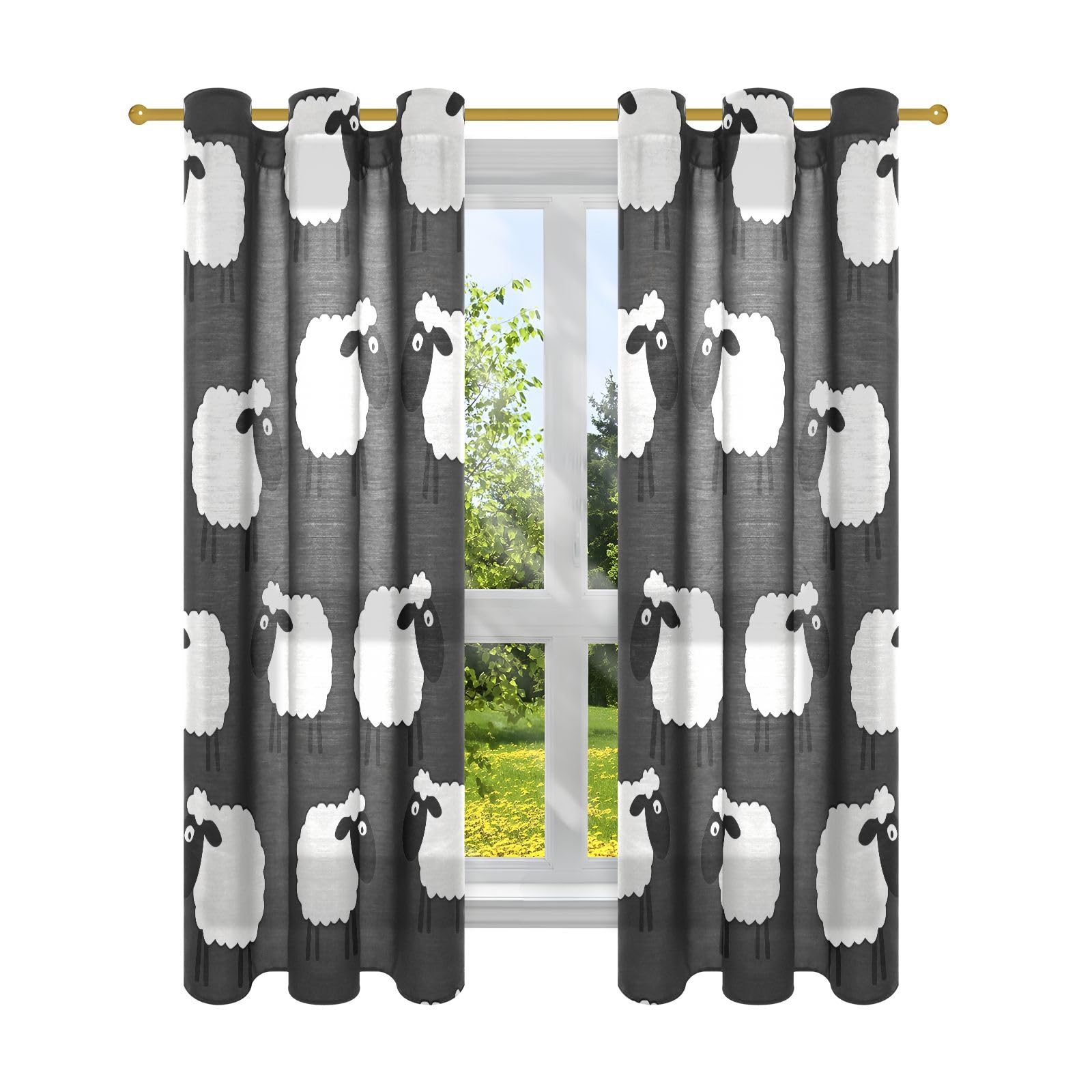 Alzapaños decorativos para cortinas de lino blanco y negro de oveja de 63 pulgadas de largo, ventana de bahía, juego de 2 paneles