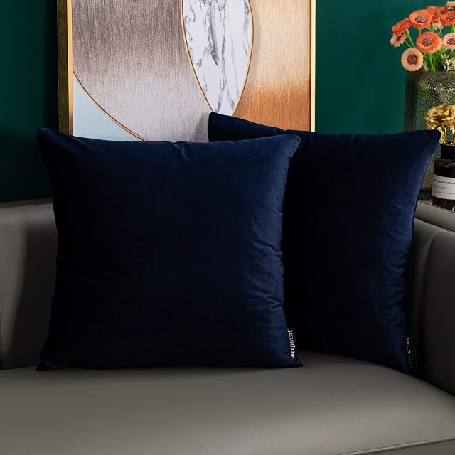 softpoint Velvet Cushion Covers Navy Blue 45cm x 45cm Soft Decorative Throw Pillowcases 18 x 18inch for Couch, Bed, Sofa, Pack of 2(navy blue,18x18)