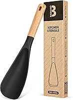 BADIANO Silicone Cooking Spoon with Wood Handle - Nonstick Safe, Heat Resistant 446°F, 11.4" Black for Mixing, Scooping, Scraping