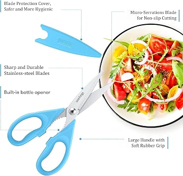 iBayam 2-Pack Kitchen Scissors Light Blue, Pistachio & 2-Pack Kitchen Scissors Lake Blue, Forest Green Bulk