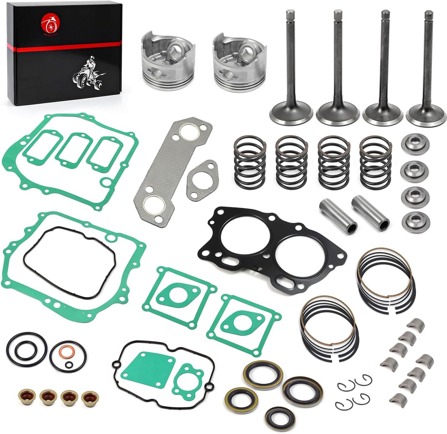 Top End kit STD Piston & Ring + Gasket Seal + Exhaust Valve + Intake Valve Spring Rebuild Kit Compatible with EZGO Fuji Robin 295cc Golf Cart EH29C 4 Cycle MCI Engine 1991-2002