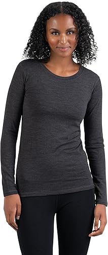 Woolly Clothing Co. Camisa de manga larga con cuello redondo de lana merino para mujer, ultraligera, transpirable, antiolor