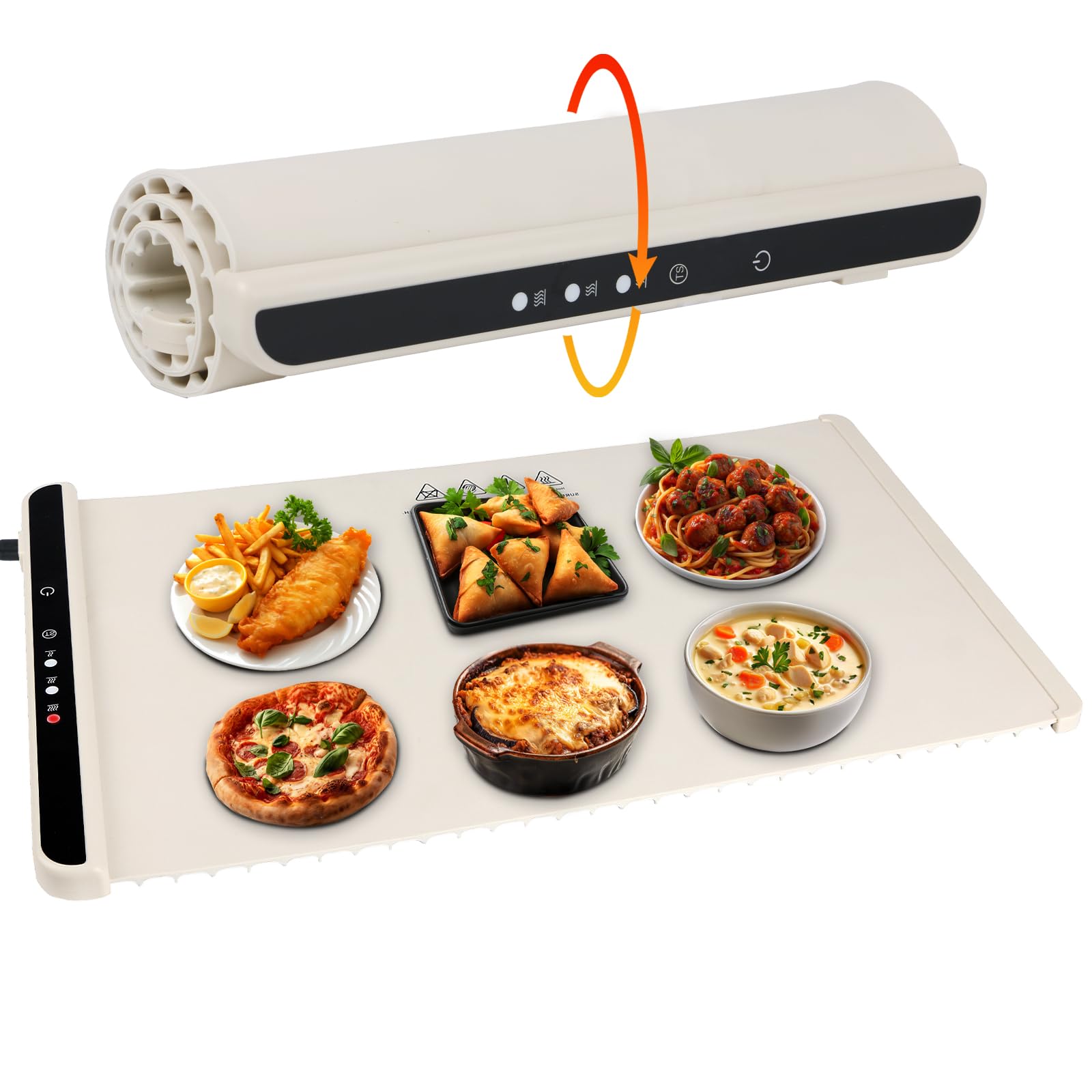 VieshfulFood Warming Tray, White Silicone Heating Mat for Food, Foldable Electric Food Warmer, Full Surface Heating Plate, 3 Temperature and Timing Levels for Gatherings Parties Holidays Buffet