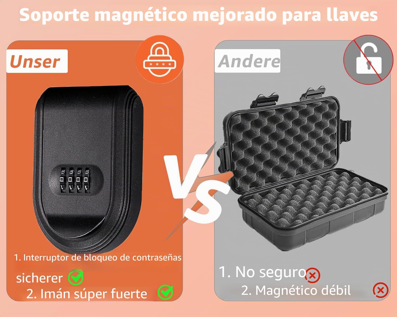 Caja de Seguridad para Llaves de Coche Magnéticas con Combinación de 4 Dígitos, Caja Fuerte para Llaves Resistente a la Intemperie y al óxido, Armarios de Llaves Montada en la Pared