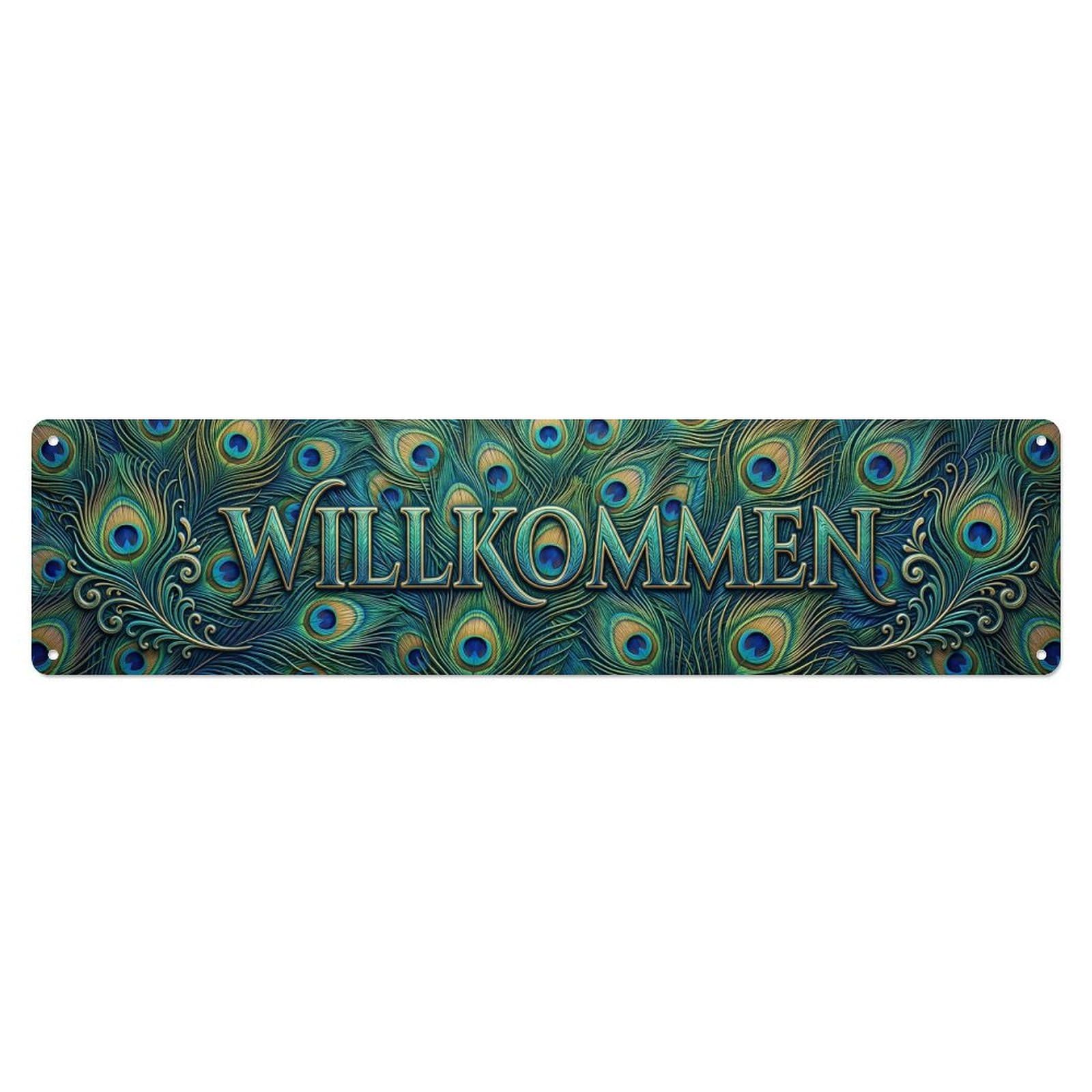 Peacock Feather Exotic Elegant Welcome Metal Tin Sign