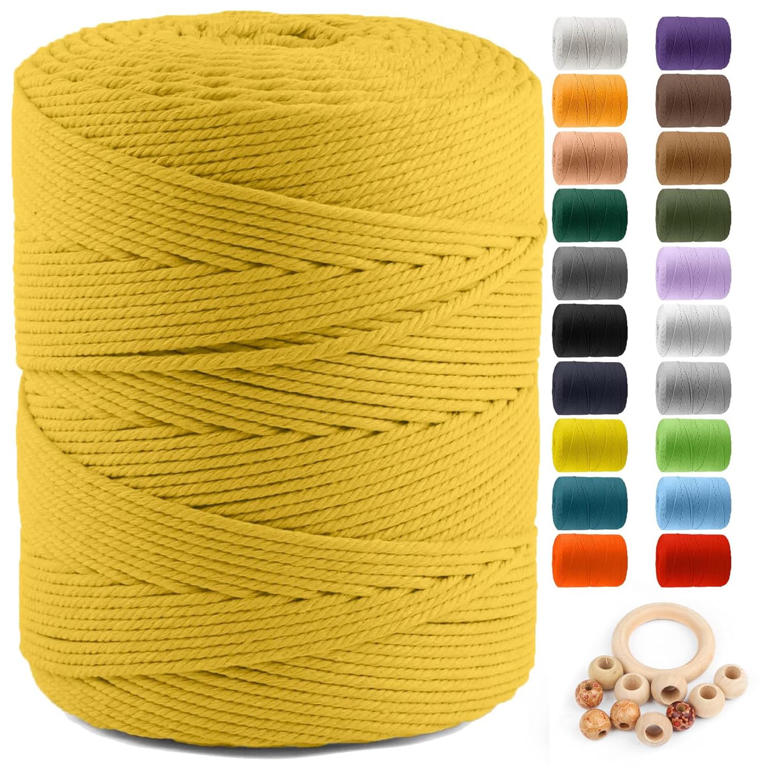 ZUEXT Macrame Cord, Ginger Yellow, 4mm x 547yds Cotton String Macrame Yarn