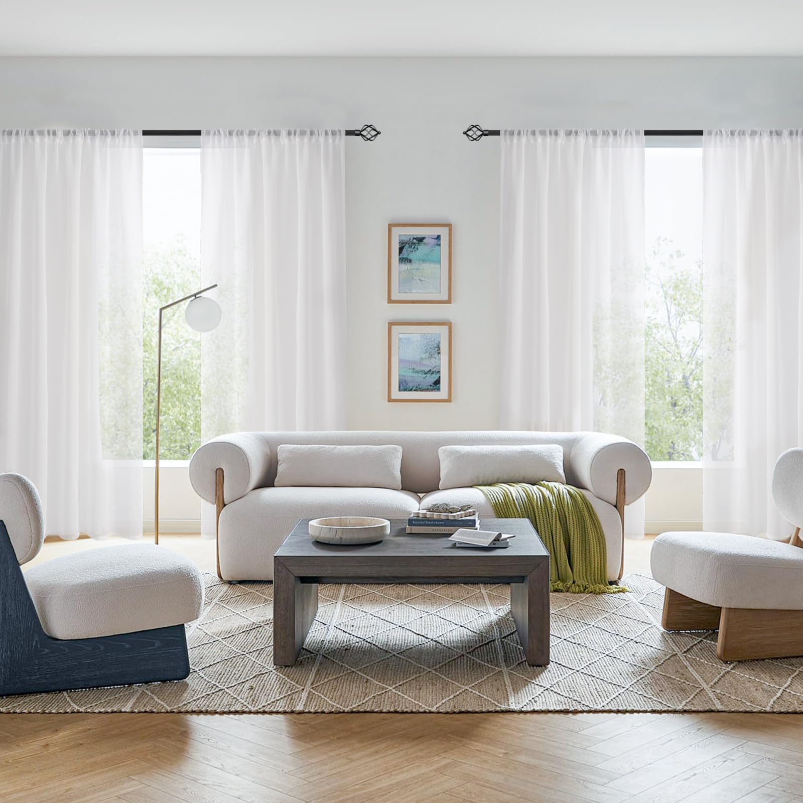 Softalker Tende a passante per bastone Tende Bianche effetto lino Voile Tenda Trasparente Tenda sciarpa 200 cm di altezza per camera da letto finestra Tenda 140 cm di larghezza, set da 2 pezzi