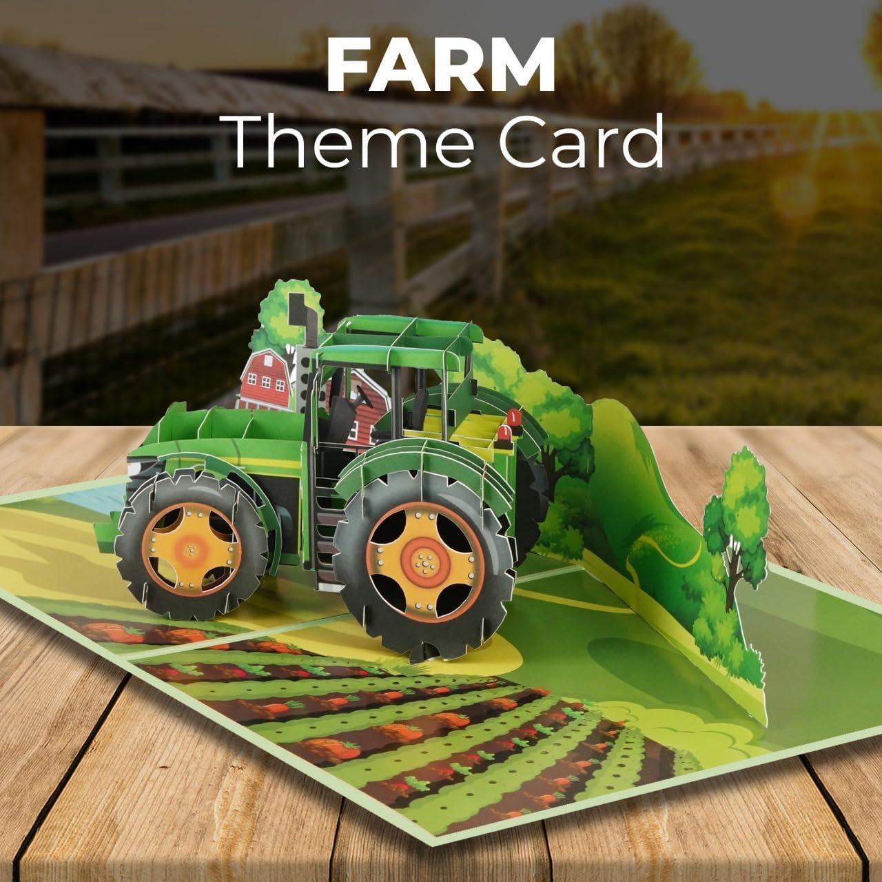 Gifts And Cards Big Green Tractor 3D Pop-Up Greeting Card – Country Farm Scene with Red Barns – Great for Dad Farmer Birthday Retirement – 6" x 8" with Notecard and Envelope - Image 4