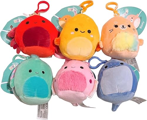 Squishmallows Kellytoy - Llavero de peluche surtido de 3.5 pulgadas con clip (juego de 6 escuadrón de animales marinos profundos)