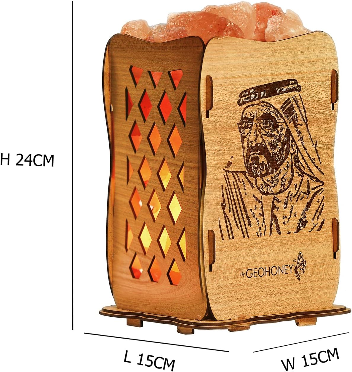 Geohoney Himalayan Salt Lamp with Wooden Basket - Sheikh Muhammad bin Rashid Photo GH-CSL-062