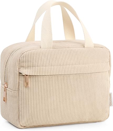 Glitzcharm 2 bolsas de maquillaje para mujer, bolsa de maquillaje de pana para bolso, bolsa de maquillaje grande de viaje, bolsas pequeñas para