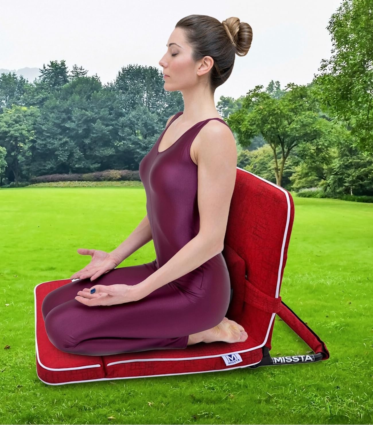 MISSTA Folding Relaxing Buddha Yoga Meditation Chair, Floor Chair for Living Room & Outdoor with Extra Back Support Cushion Fully Foldable (Red Color - Seat Size: 20 x 18 inches) (B0C58PC9DW) Amazon Price History, Amazon Price Tracker