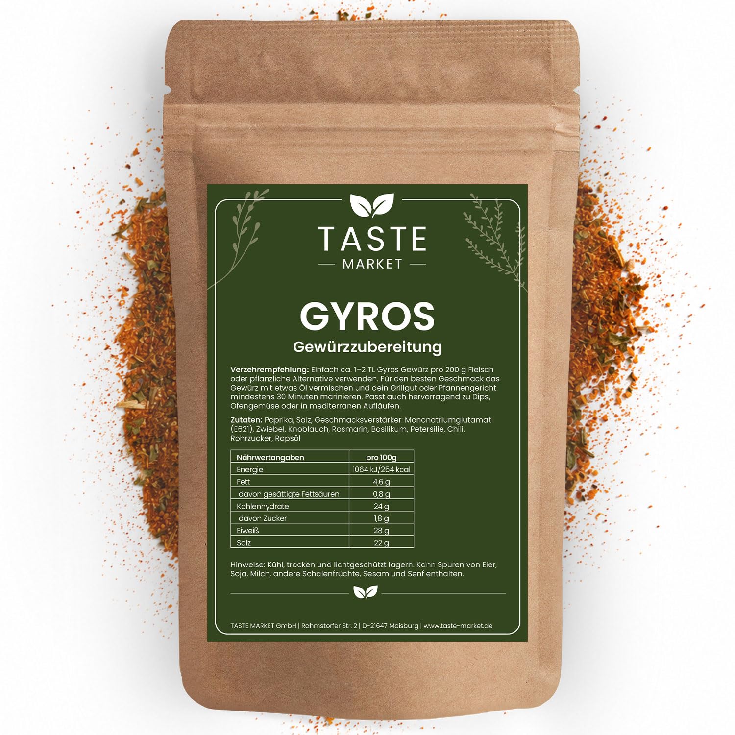 Gyros Gewürz 10 kg Mediterrane Gewürzmischung für Grill, Pfanne & vegane Küche – ohne Zusatzstoffe – 100% Geschmack – Taste Market