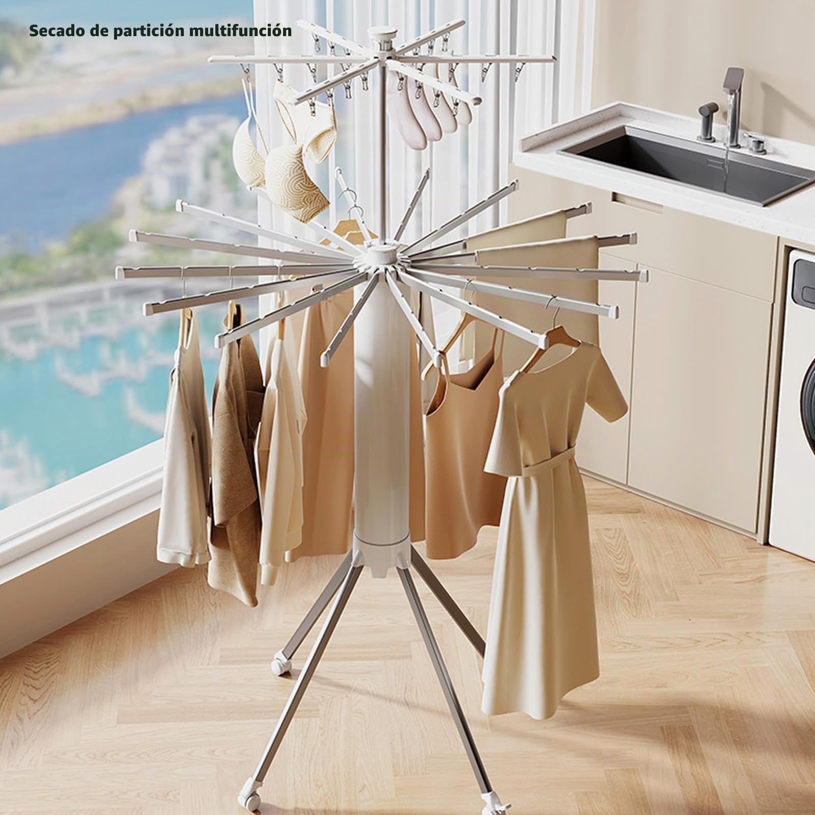 Tendedero de Ropa Plegable con Trípode de Aluminio, Soporte de Lavandería que Ahorra Espacio para Uso en Interiores y Exteriores (Versión mejorada 02)