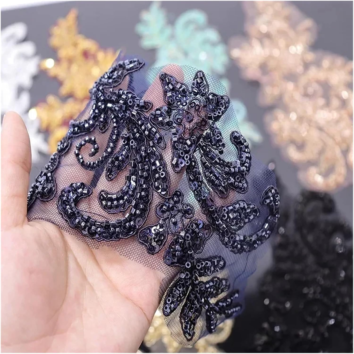 Beaded Embroidery Lace Appliques 1 Pair Wedding Dress Sequins DIY Handmade Accessory Craft