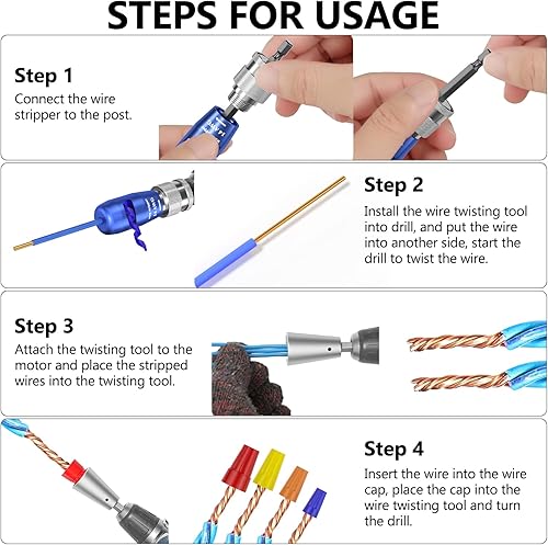 Miniatura 7 de Pelacables para taladro, herramienta de pelado y torsión de cables eléctricos 2025 para calibre AWG 14-12-10-8, herramienta de corte profesional