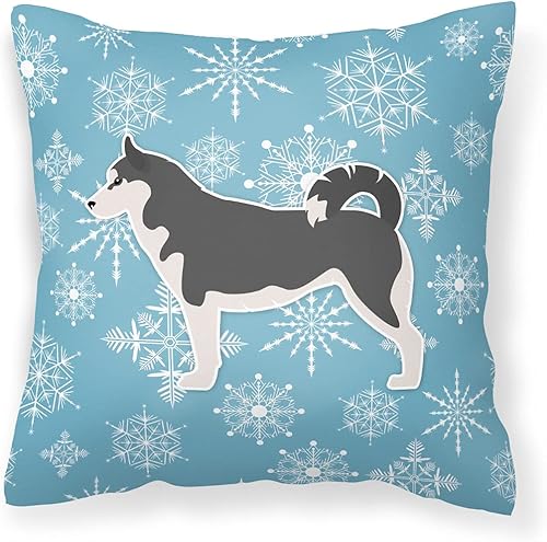 Caroline's Treasures BB3580PW1818 Almohada decorativa de tela de husky siberiano con copos de nieve, 100% lavable a máquina, almohada decorativa