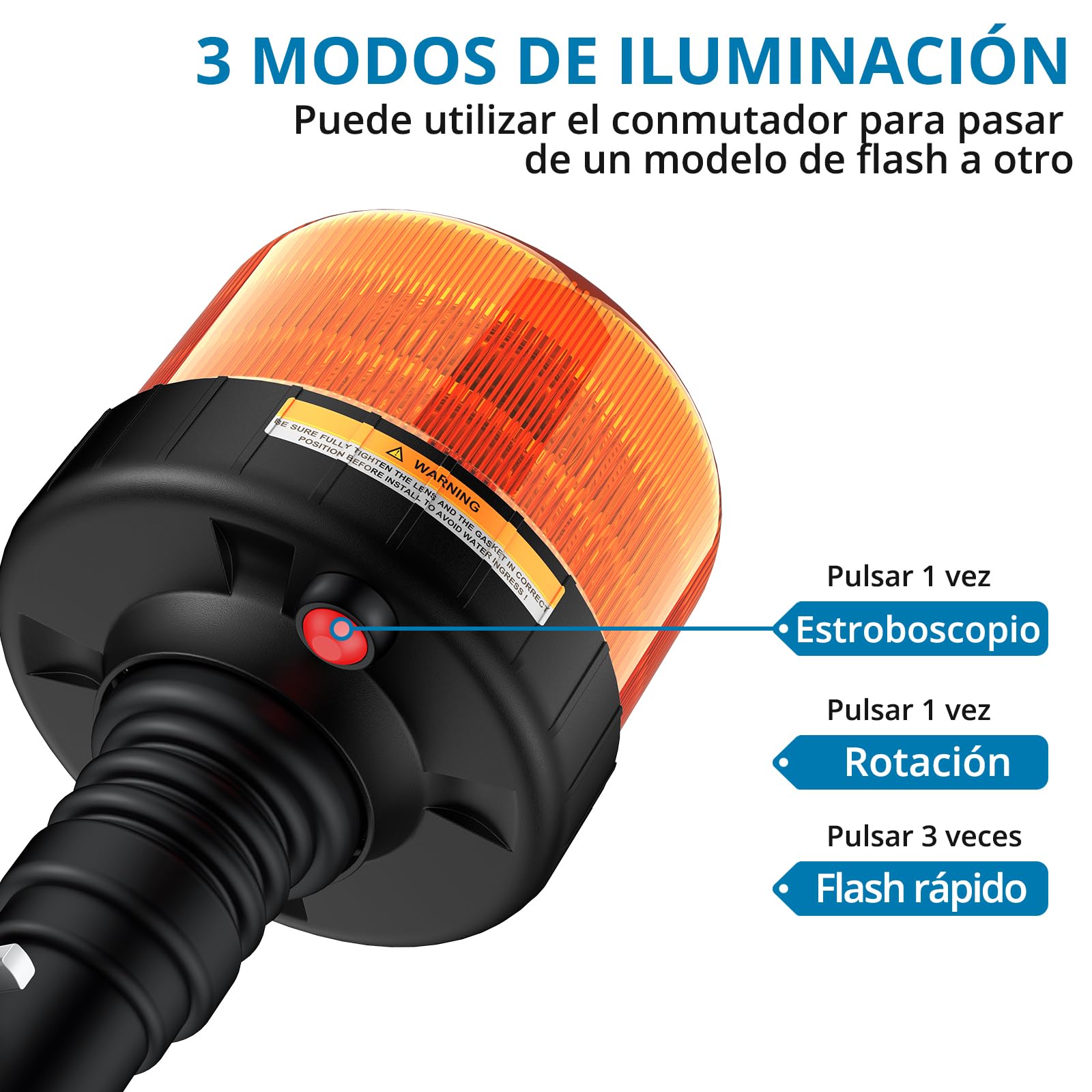 AUTOUTLET 2X Rotativo LED Flash Beacon Flexible Luz de Advertencia Luz Ámbar Giratoria de 12 LED para Coche 12V 24V 3 Modos de Iluminación, Homologado IP56 para Camión, Tractor