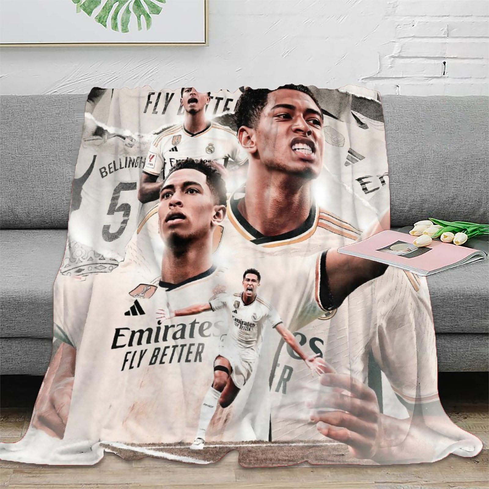 MJCZEGDCR Jude Bellingham Throw Blanket 3D Printed Bedding Plush Soft Cozy Lightweight Fluffy Gifts for Holiday Bed Couch for Boys Girls All Season Couch Sofa 40x50inch(100x130cm)
