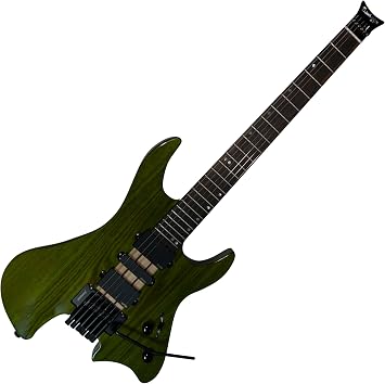Bootlegger Guitar Absinthe Gen 2 Tremolo Green Gloss Clear Headless Electric Guitar with EMG HSH Pickups, Tremolo Bridge, Ebony Fingerboard, Maple Neck, Coil Split, Hard Shell Case