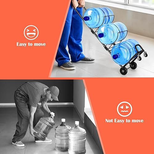 Miniatura 6 de Soporte para botella de agua de 5 galones, soporte dispensador de jarra de agua movible de 3 niveles con 4 ruedas, organizador de botellas de agua