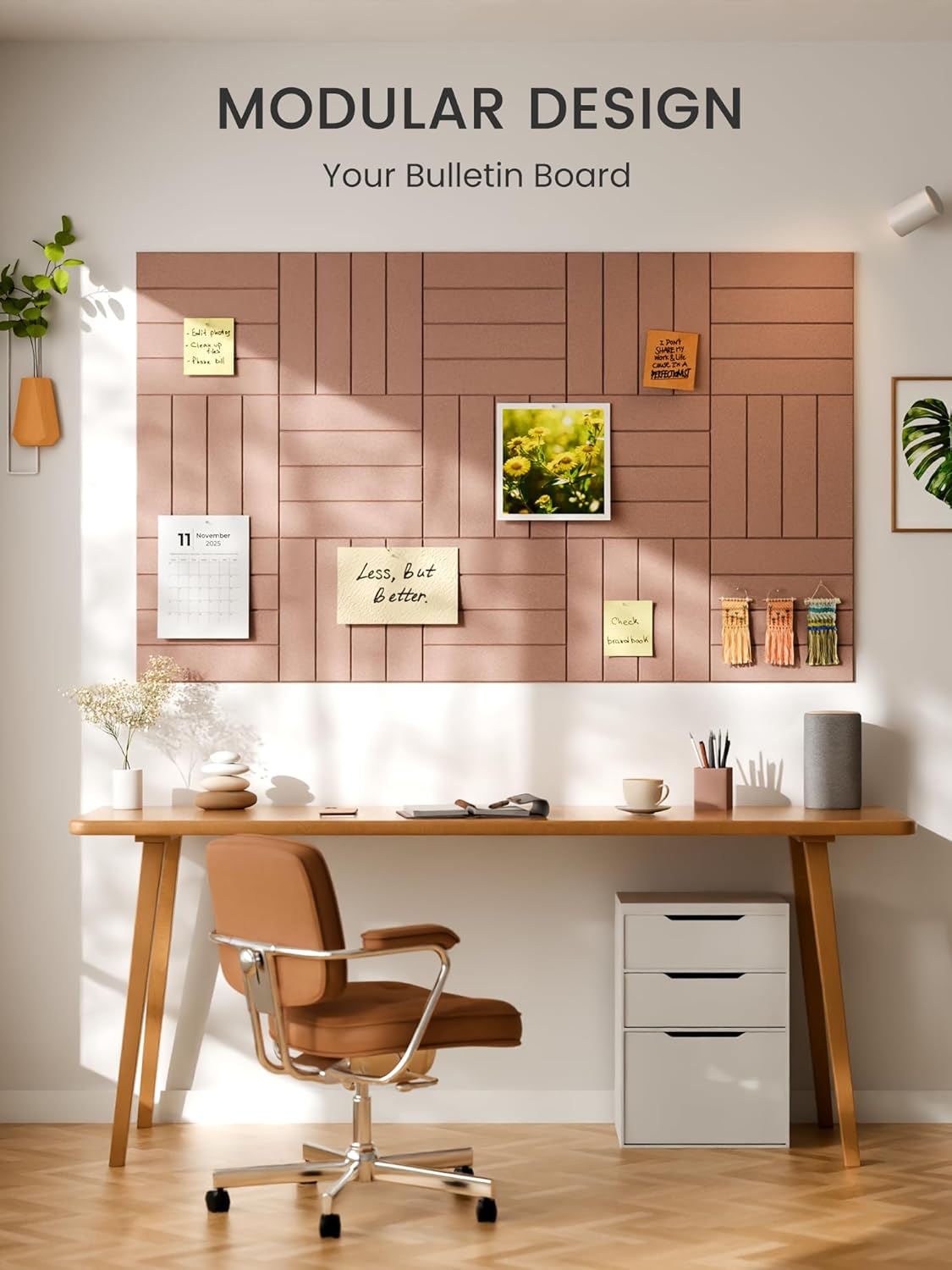 Bumusty Large Cork Board Alternative-48 x 36" Felt Bulletin Board Tiles, with 30 Pushpins, 70 Adhesive Tabs, 12-Pack Slat Wall Paneling, Cork Boards for Office Push Pin Board Felt Board-Terracotta