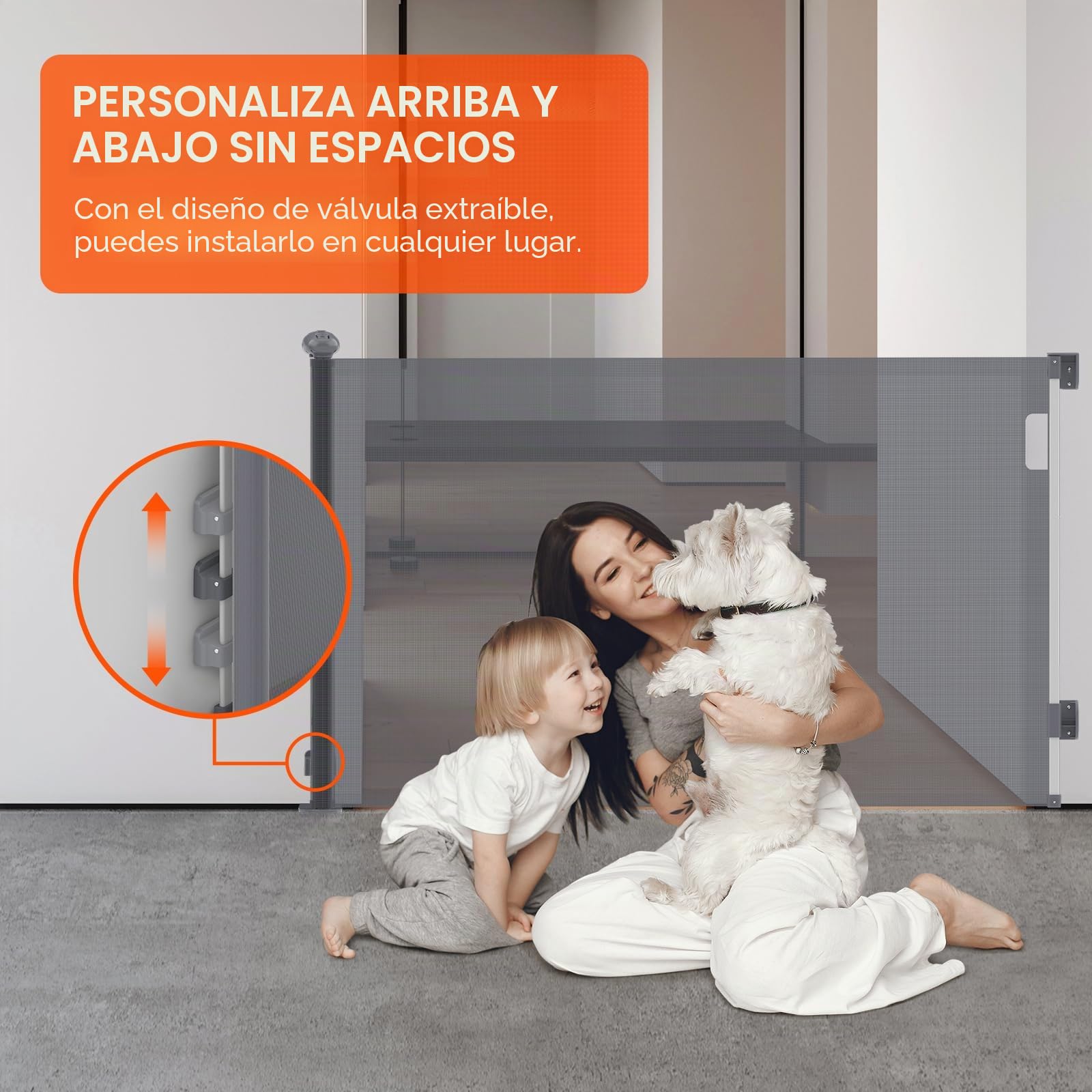 0-300cm Barrera de Seguridad Bebés Extensible, Apertura con Una Sola Mano | 87cm Altura Retractable Barrera de Seguridad para Escaleras, Puerta de Seguridad para Perros para Interiores, Exteriores Gris