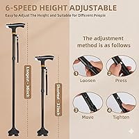 Vista 4 de Bastón para caminar con luz LED, plegable, ajustable, plegable, bastón de pie independiente, base cuádruple giratoria, bastones plegables