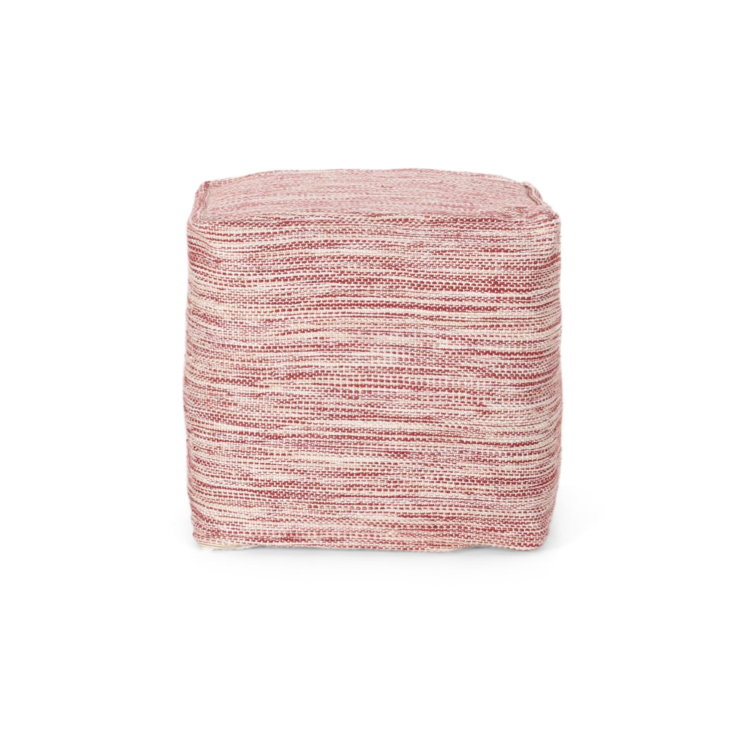 Enigma Red and White Yarn and Cotton Square Pouf, Perfect for Home Decoration and Comfort