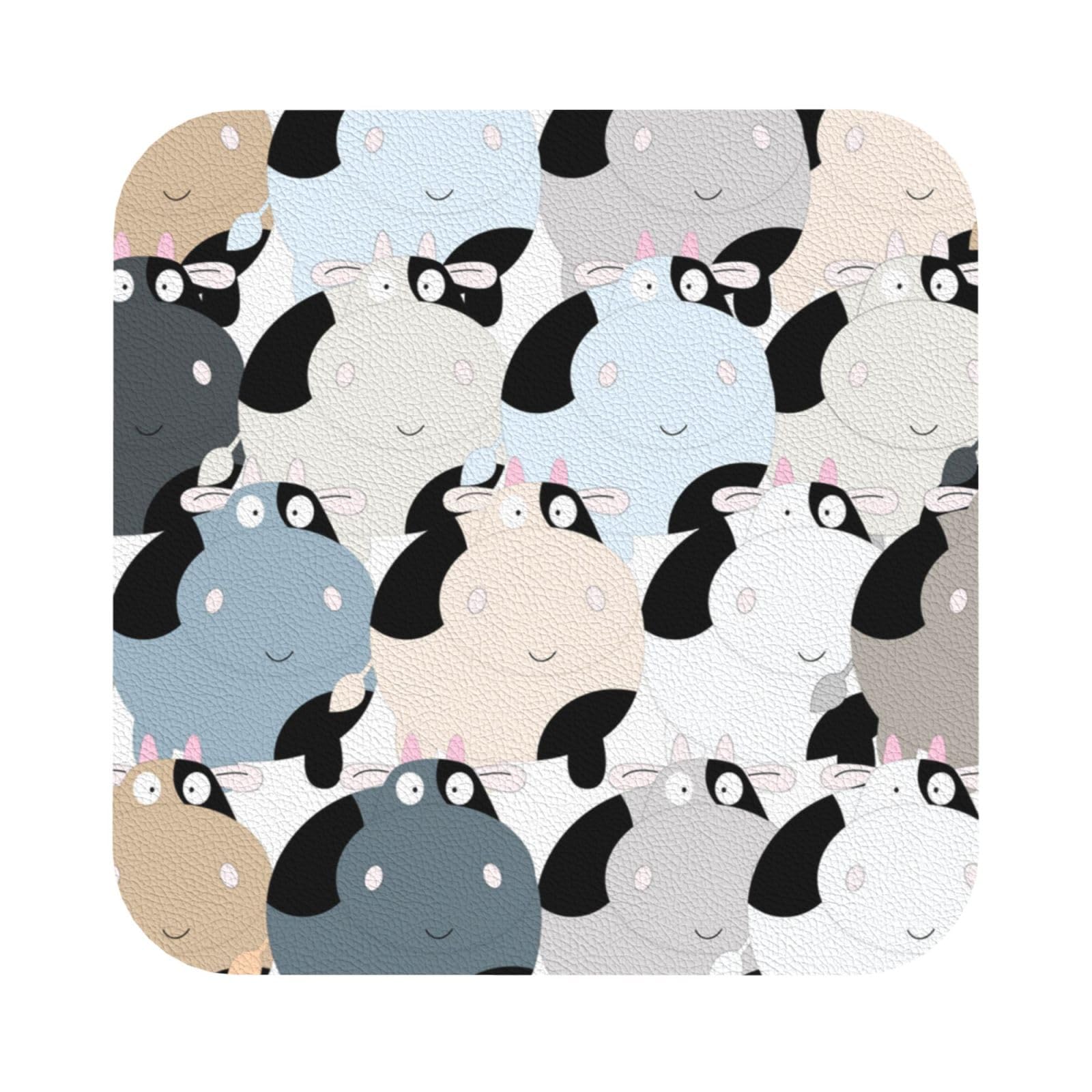 Cow collection PU Leather Coasters Set of 6 Square Drink Coasters
