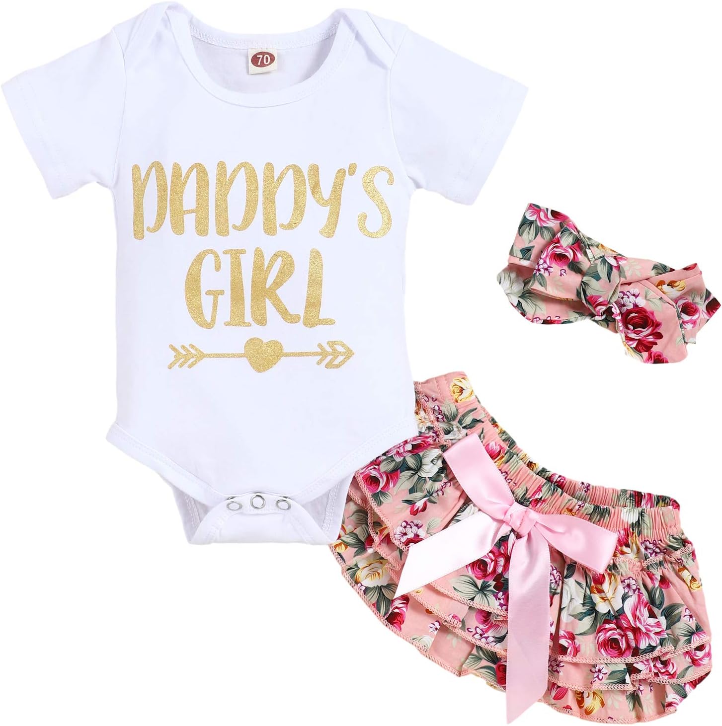 Newborn Baby Girl Summer Clothes Outfits Daddys Little Girl Short Sleeve Romper Infant Floral Shorts Set 3Pcs…