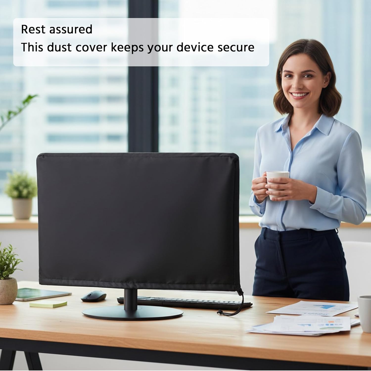 Monitor Dust Cover Heavy Duty Anti-tear Full Body Protective Case Universal for 38-40" Computer LED LCD Screen Wih Adjustable Bottom Tight Rope Black -39Wx18Hx3.5D in